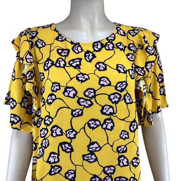 Code X Mode Top Size Large Floral Print Ruffle Sleeve Blouse‎ Yellow/Pink/Black - Picture 6 of 7